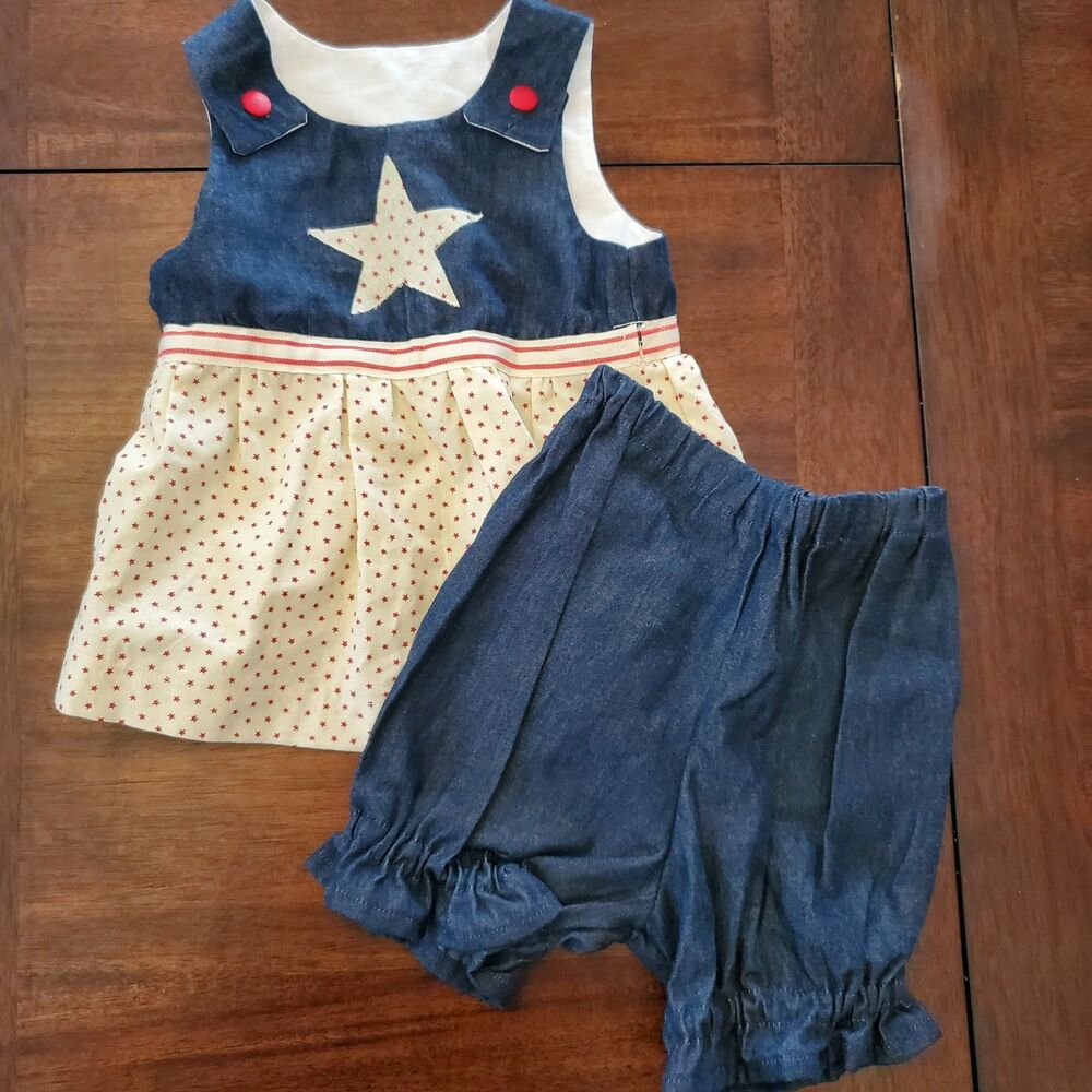 Vintage Handmade Girls Dress with Bloomers Star